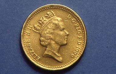 Obverse side of a 1996 dated brass counterfeit